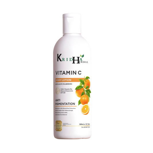 Kridha Vitamin C Daily Glow Body Lotion For Skin Brightening with Vitamin C & Honey 300 ml | Nourishes Dry Skin | 48 H Moisturization | 100% Natural Butter | Non-Greasy Smooth Skin | All Skin Types